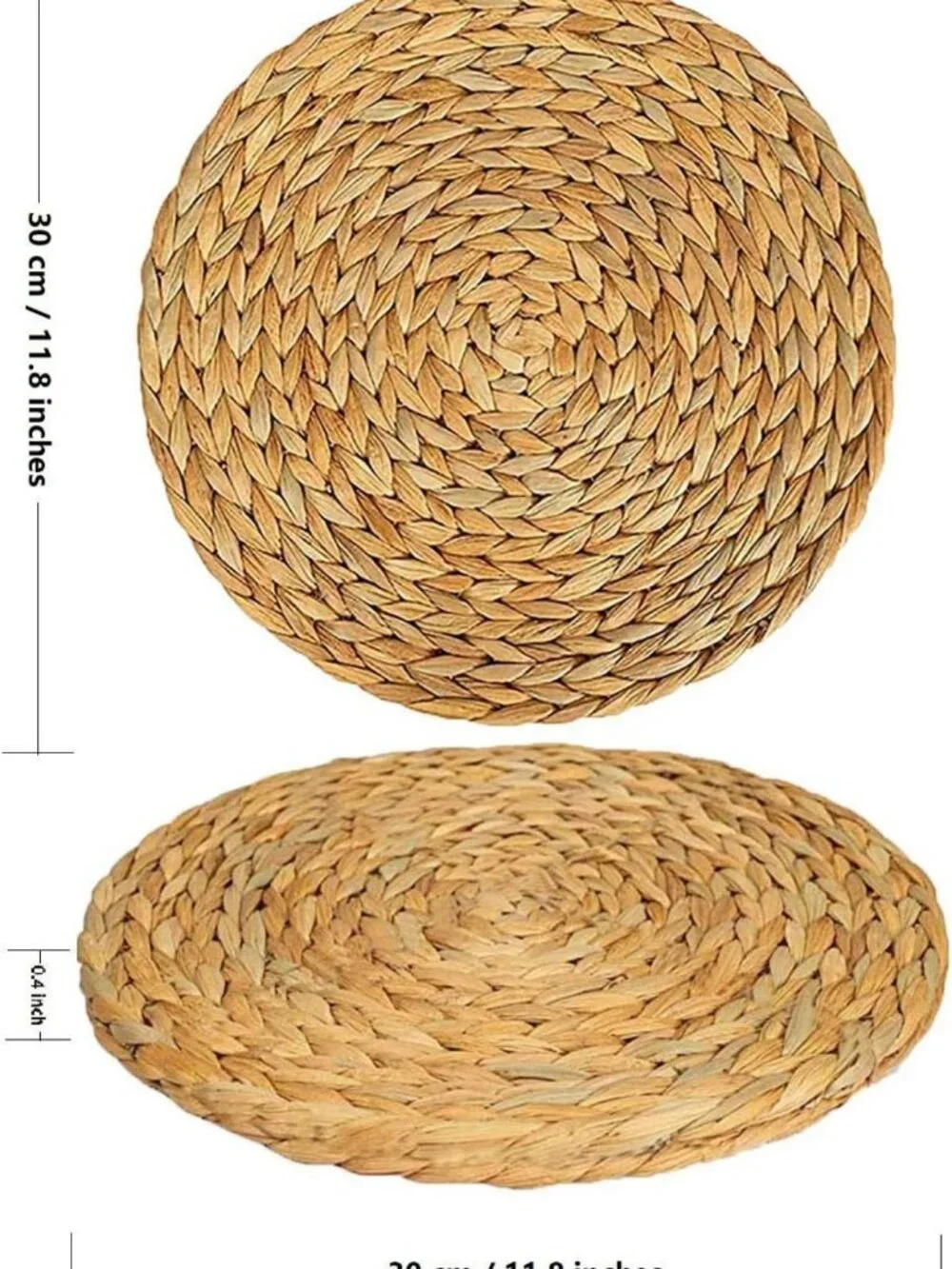 Set of 6 Round Woven Placemats - Heat Resistant Non-Slip Water Hyacinth Table